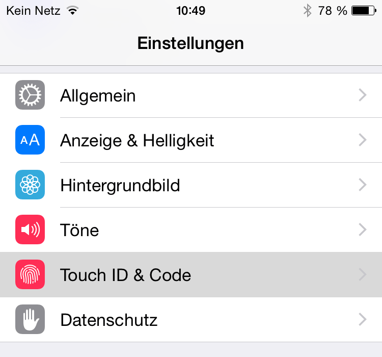Einstellungen Siri Touch ID und Code